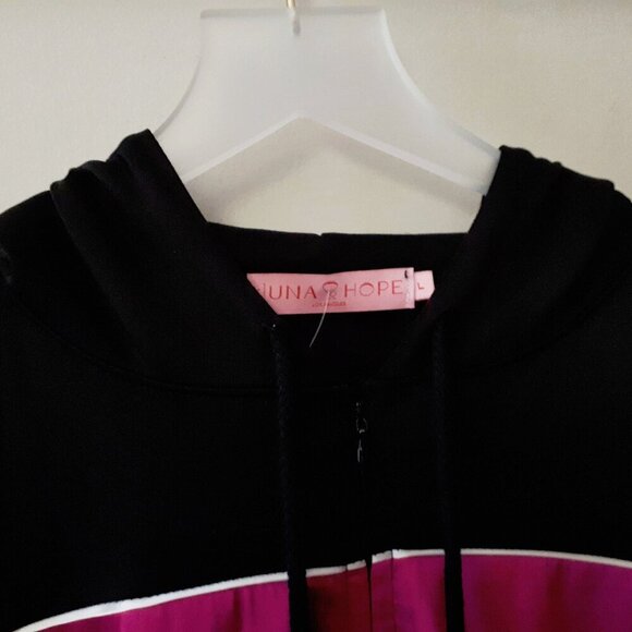 NWOT Juna & Hope black and purple cold shoulder accent track dress with hood, L - Picture 5 of 9